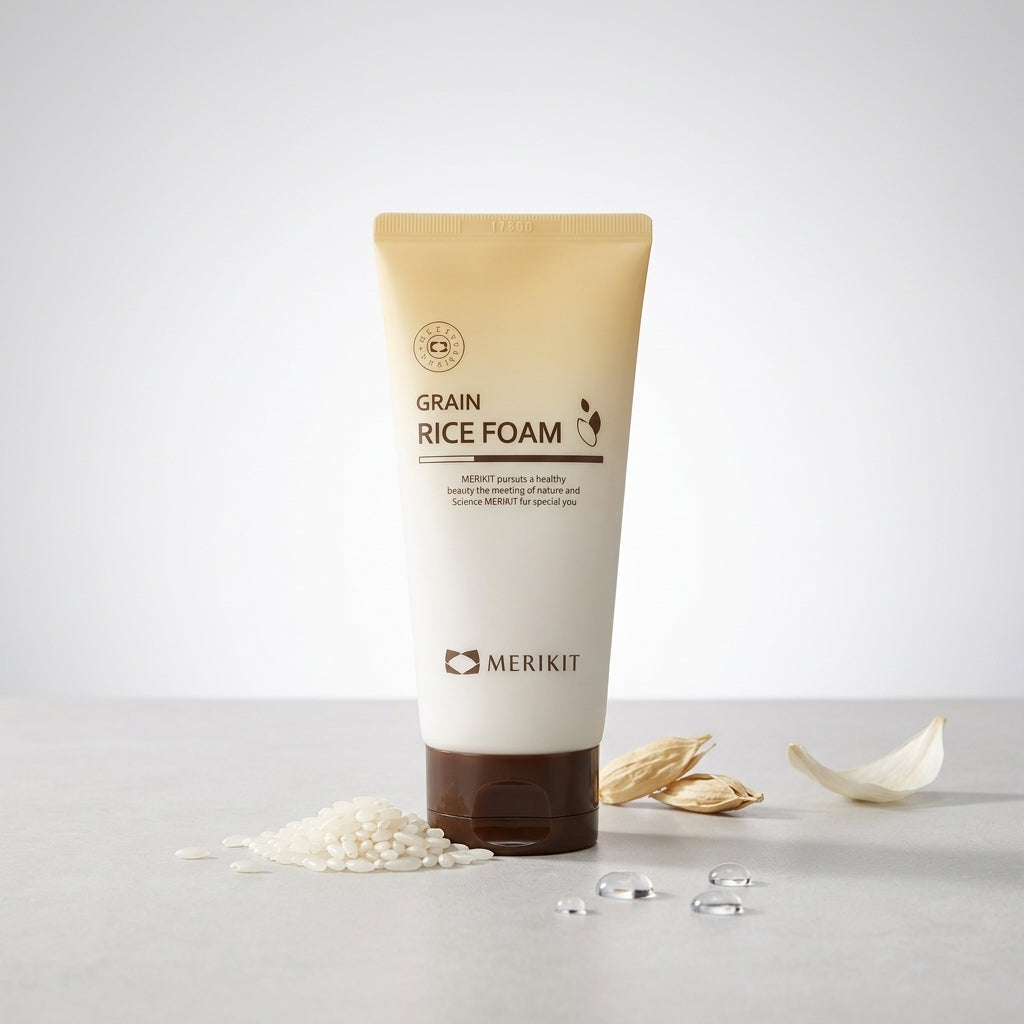 Merikit Grain Rice Foam Cleanser texture detail showing product consistency for Orlena Skin