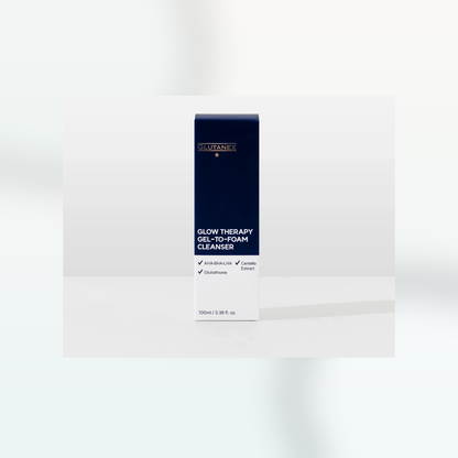 Glutanex Glow Therapy Gel-to-Foam Pomelli-style product shot for Orlena Skin
